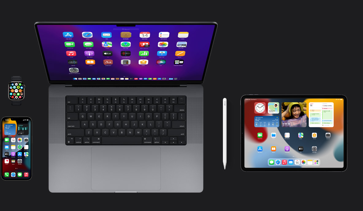 MacBook Pro、iPad、iPhone、Apple Watch 与 Apple Pencil